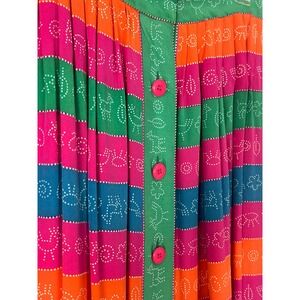 Vintage Midi Length Colorful Novelty Pleated Button Front Skirt